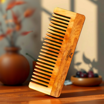 Shampoo Neem Wood Comb | Gentle on Scalp & Ayurvedic Care I Treated with 17 Herbal Oil