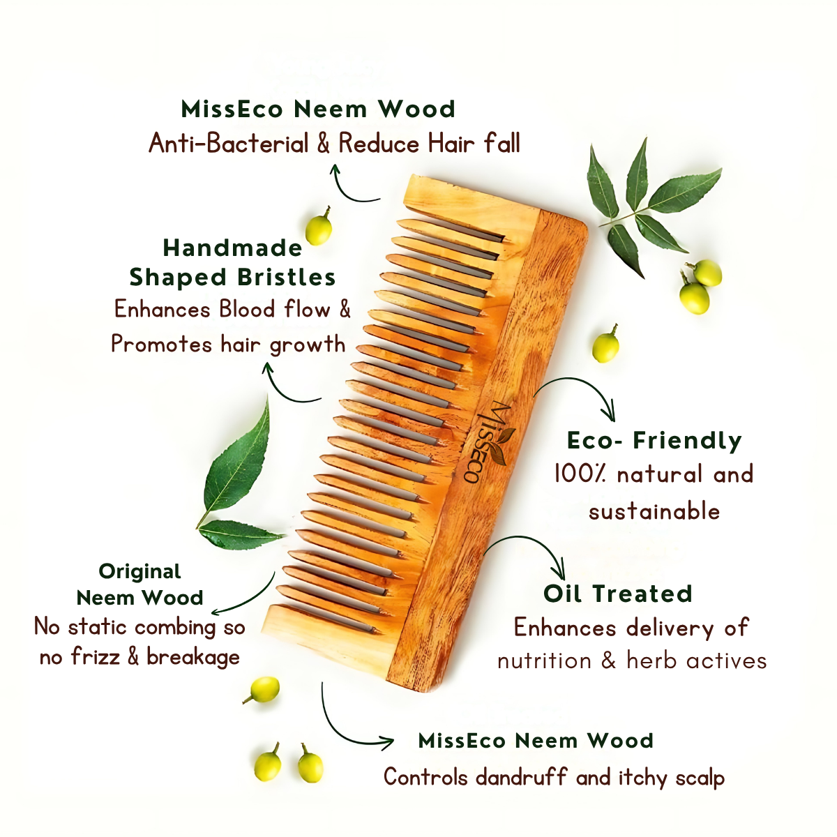 MissEco : Hair Care Combo Pack | Eco-Friendly Bamboo Hair Brush & Neem Comb – Natural & Sustainable Hair Care - Image 6