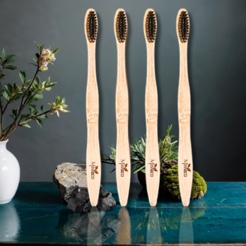 Bamboo Toothbrush with Ultra-Soft Charcoal activated Bristles I 100% Natural & Eco-Friendly (Pack of 4)