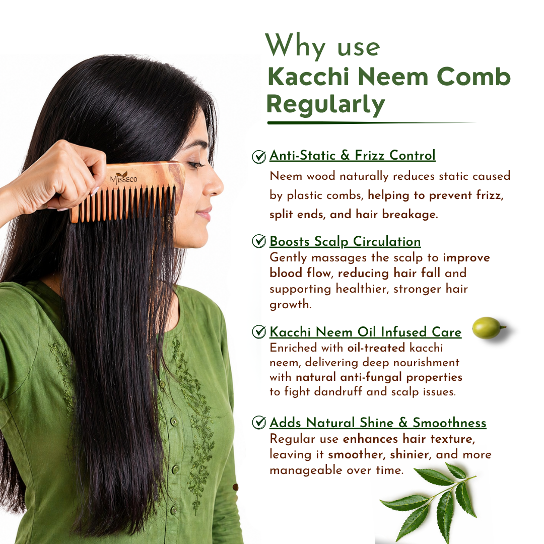 Premium Neem Wood Comb Set Pack Of 3 | Oil Treated - Image 4