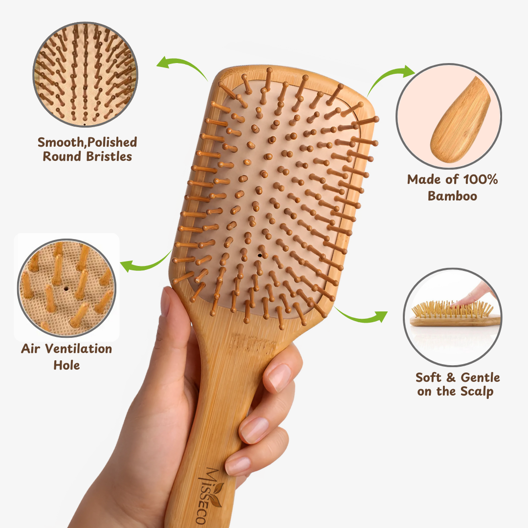 MissEco : Hair Care Combo Pack | Eco-Friendly Bamboo Hair Brush & Neem Comb – Natural & Sustainable Hair Care - Image 3