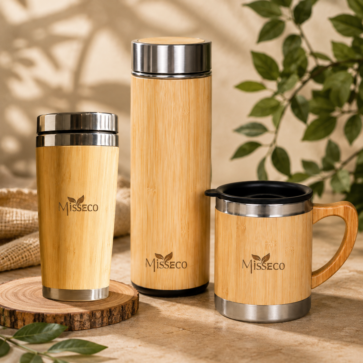 MissEco : Premium Drinkware Set | Eco-Friendly Bamboo Bottle,Coffee Mug & Shipper – Sustainable & Stylish Gift