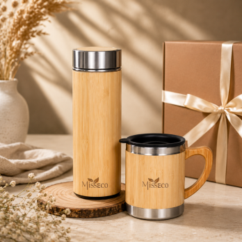 Premium Bamboo Coffee Mug & Bamboo Bottle combo – Eco-Friendly Reusable Drinkware | MissEco