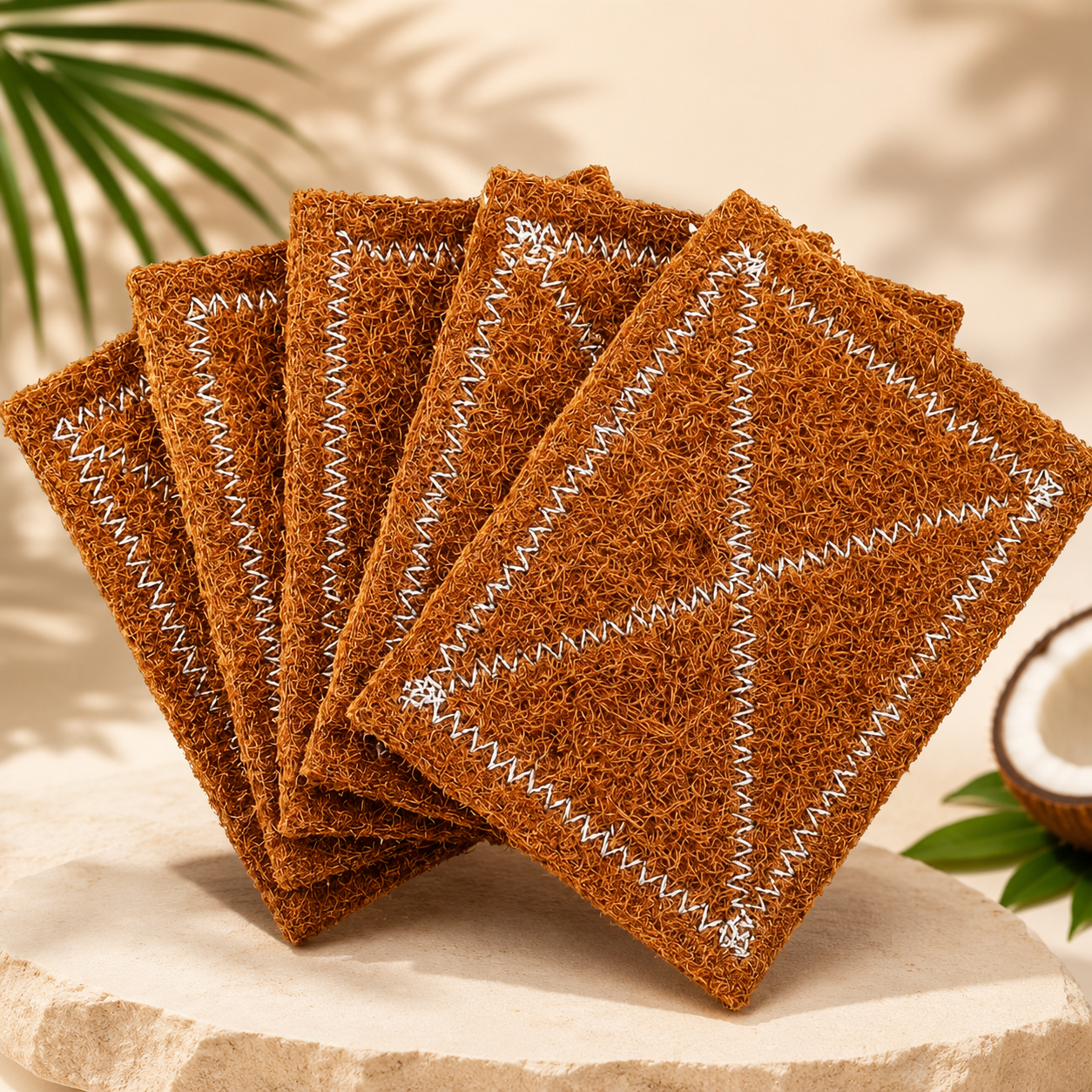 MissEco Coconut Coir Scrubber Pack of 5 | Eco-Friendly Natural Kitchen Dish Scrubber
