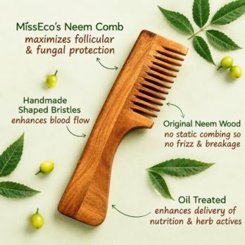 Handle Neem Wood Comb | Natural Hair Comb | Oil Treated