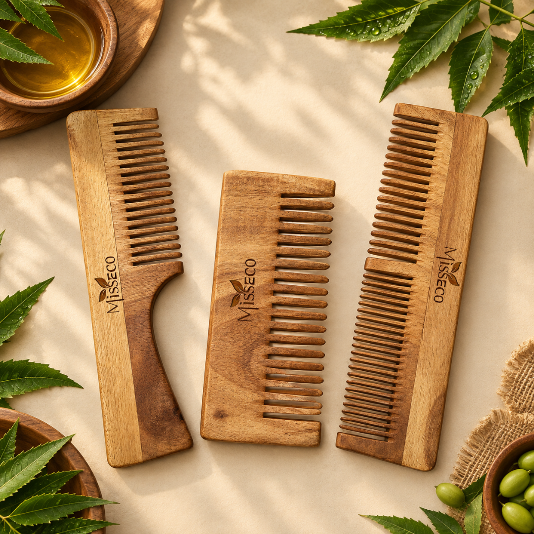 premium neem wood comb set for natural hair care